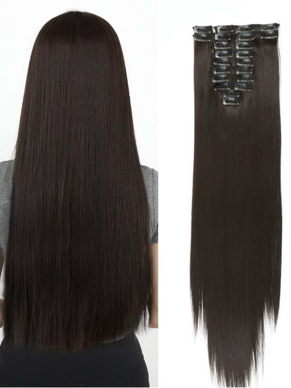 Clip-In Straight Hair Extensions - Dark Brown